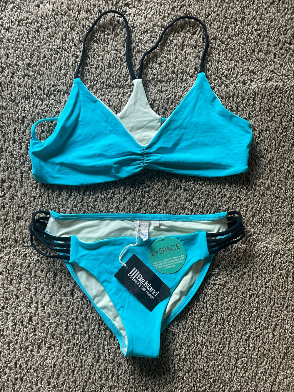 L*Space Wild One Top & Low Down Bottom Bikini Set Turquoise Teal Sz M NWT READ